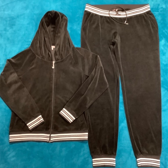 Juicy Couture Velour Jogger Pants 34 x 30 Zip Up Hoodie Tracksuit Set - Picture 1 of 13